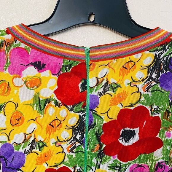 Goldworm Vintage 60s Anemone Vibrant Rainbow Floral Long Sleeve Dress Sz 12 - Picture 6 of 10